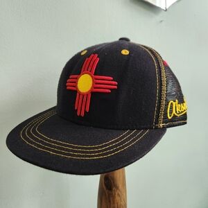 Aksels New Mexico State Sun Flag Flat Bill Men's‎ Snapback Trucker Hat Black Zia